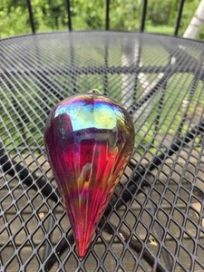 Collectible Christmas Ornament GLASS Hand Blown Teardrop Peacock Iridescent - Picture 1 of 6