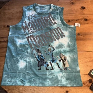 Disney Parks Haunted Mansion Tank Shirt Hitchhiking Ghost Large Tie Dye Blue NWT - Picture 1 of 9