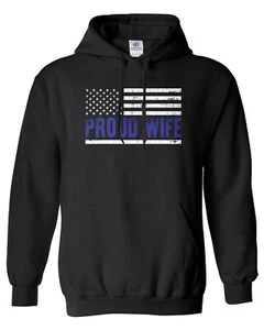 Proud Wife Blue Line Police Flag Unisex Hoodie Sweatshirt American - Bild 1 von 4