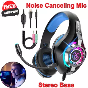 Gaming Headset for PC, Ps5, Switch, Mobile, Headphones Black Blue Noise Cancelin - Picture 1 of 8