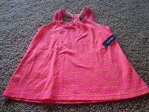 OLD NAVY Niña Nuevo con Etiquetas Talla 5 Rosa Brillante/Amarillo Sin Mangas Algodón Top con Encaje - Imagen 1 de 5