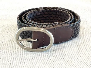 Talbots Brown Braided Leather Belt Womens Sz Medium Silver Tone Buckle 1.5” Wide - Picture 1 of 6