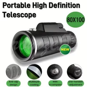 Day /Low Night Vision 80x100 Zoom HD Monocular Starscope Monocular Telescope US - Picture 1 of 11