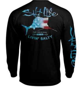 Herren Salt Life Amerisail Grafik Tasche L/S T-Shirt SCHWARZ - XL & Large - Neu mit Etikett - Bild 1 von 6