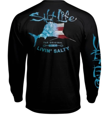 Mens Salt Life Amerisail Graphic Pocket L/S T-Shirt BLACK - 2XL/XL/Large - NWT — 第 1/4 张图片