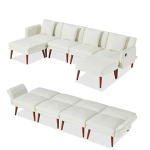 sectional sofa with USB, Chenille convertible sofa, loveseat, sofa bed-6pcs - Picture 1 of 8
