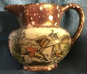 Fox Hunt Hunting Mini Spatterware Pitcher Made in England Gray's Pottery - Picture 1 of 5