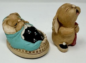 Pendelfin Handpainted Stonecraft "Poppet" and "Barney" Bunny Rabbit Figurines - Picture 1 of 11