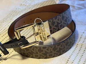 DKNY Signature Logo Goldtone Buckle Reversible Belt Classic Unisex SmallNWT - Picture 1 of 6