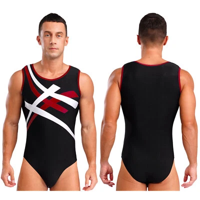US~ Men's Sleeveless Tank Bodysuit Gymnastics Athletic Leotard Wrestling Singlet - Image 1 of 4