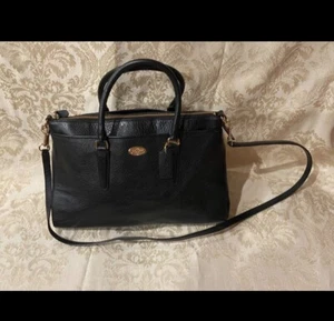 Vintage Coach Shiny Black Double Straps w Crossbody Strap - Beautiful - Picture 1 of 11