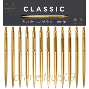 12 X Parker Classic Gold Finish GT Stainless Steel Body Ballpoint Pen, Blue Ink - Picture 1 of 5
