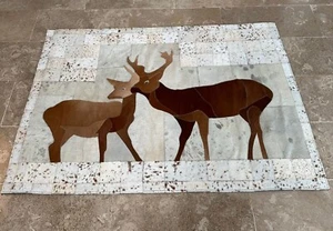 Natural Cowhide Patchwork Carpet - Handmade Rectangle Rug for Home Décor -Art 8 - Picture 1 of 3