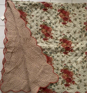 King Designer Red Floral Khaki Gingham Plaid Reversible quilt Bedspread country - Picture 1 of 10
