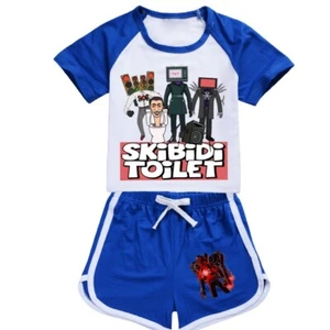 Skibidi Toilet Tracksuits Summer Tshirt+Short Pants Suit Sport Tops Pajamas 2pc - Picture 1 of 32