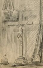 Wilhelm (Willi) Sauer Kruzifix Kreuz Altar Original Bleistift um 1910/20