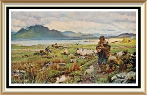 Original 1929 Old Lithograph WATERLOW Farm Landscape Wall Art Print ORPHAN Sheep - Picture 1 of 1