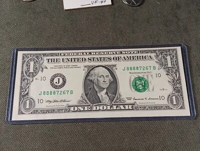 👉1999  (J) One Dollar Millennium  NOTE - $1 Kanas City **4 - 8's In A Row  - Image 1 of 4