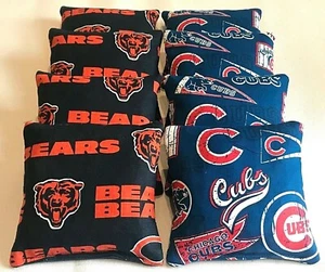 CHICAGO CUBS & BEARS CORNHOLE BEAN BAGS 8 TOP QUALITY TOSS GAME WATERPROOF - Picture 1 of 1