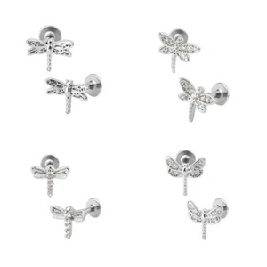 Sets of 4 Dragonfly 16 Gauge 1/4 Inch 316L Stainless Steel Labret Barbell L220 - Picture 1 of 1