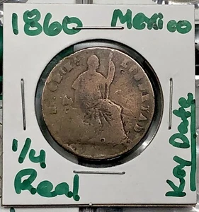 RARE 1860 Mexico 1/4 Real Quarto/Quartilla Chihuhua KM #344 World Coin Scarce - Picture 1 of 2