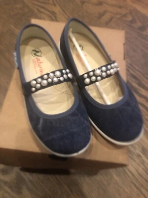 NIB Naturino Tela Little Girl Denim navy blue mary jane pearl shoe sneaker 28 11 - Image 1 of 4
