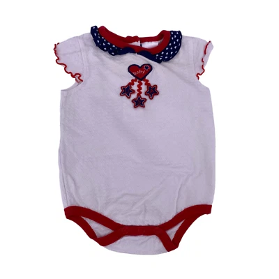 Babyworks Girls Romper Size 3-6 M 100% Cotton Snaps USA Patriotic Flag July 4th - Image 1 of 4