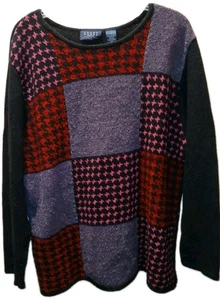 Vtg 90s Crazy Horse Patchwork Style Sweater Woman Plus Size 1X Cottagecore Cozy - Picture 1 of 11