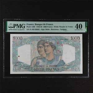 1948-50 France Banque De France 1000 Francs Pick#130b PMG 40 Extremely Fine - Picture 1 of 4