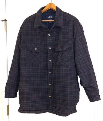 切诺基衬衫夹克男式 M 绗缝衬里格子法兰绒夹克口袋棕色 — 第 1/4 张图片