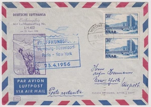 Cubierta SAAR 1956 Hamburgo - Nueva York 30f x 2 correo aéreo - Johann Maurer - Imagen 1 de 2