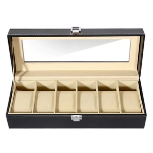 6-fach PU Leder Uhrenbox mit Glasfenster, Schmuckaufsteller, Geschenk, Sammlung - Bild 1 von 37