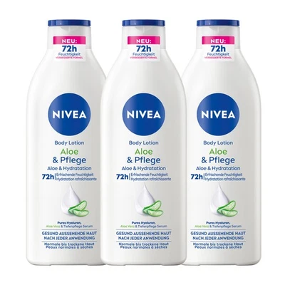 NIVEA Body Aloe & Pflege Lotion 3 x 400ml Hyaluron, Aloe Vera & Tiefenpflege - Bild 1 von 4