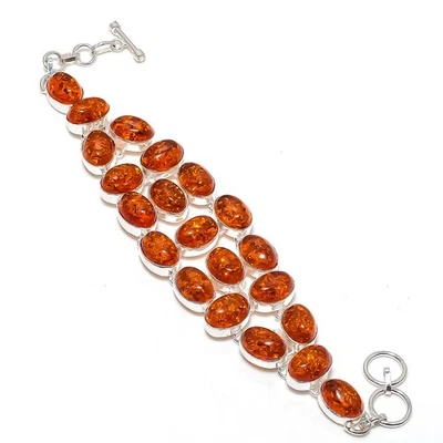 Brazalete de joyería decente regalo de compromiso hecho a mano con piedras preciosas ámbar báltico amarillo 8" Foto 1 de 4