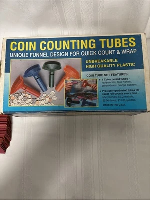 Contadores de moedas e tubos classificadores de moedas 4 peças pacote com 260 embalagens sortidas codificadas por cores - Imagem 1 de 4