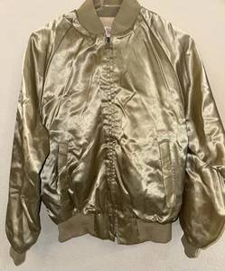 KING LOUIE PRO FIT Vintage Satin Bomber Varsity Jacket GOLD! Sz M 36--38 USA!! - Picture 1 of 11