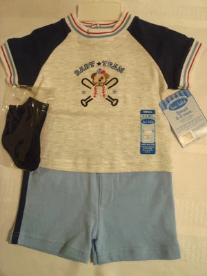 BON BEBE Baby Boys 0-3 Shorts Shirt Socks Baseball Outfit NWT - Image 1 of 3