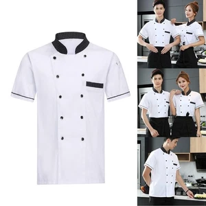 Chef Coat Jacket Cooking Food Industry Short Sleeve Men Women Catering - Picture 1 of 15