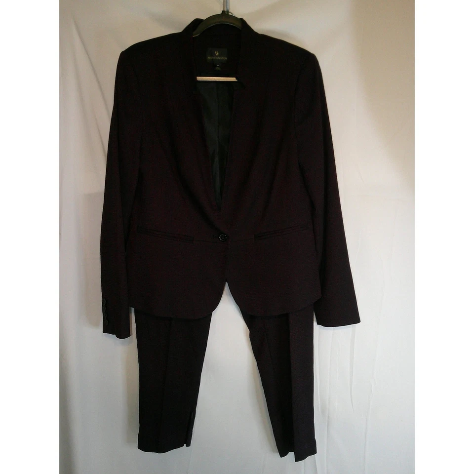 Worthington Womens Suit Set Blazer Pants Burgundy Textured Size 10 - Image 1 of 4