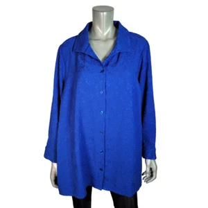 Catherines Top Plus Size 1X 18/20W Petite Embroidered Collared Side Slits Blue - Picture 1 of 6