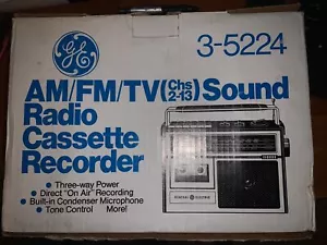 GE AM/FM/TV Sound Radio Cassette Recorder New Boom Box 3-5224 1980’s Boom Box - Picture 1 of 4