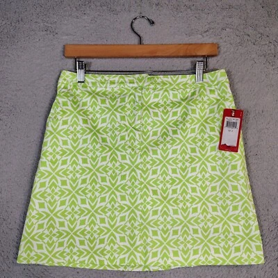 Saia Izod Skort Feminina 2 Verde Branca Geométrica Elástica Linha A Tênis Golfe Nova Com Etiqueta - Imagem 1 de 4