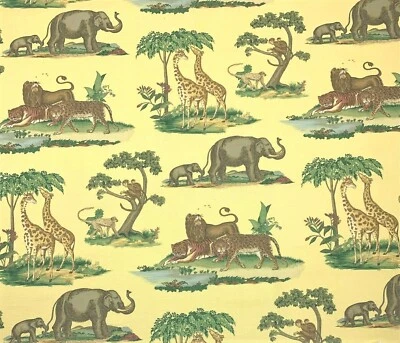 P KAUFMANN LIONS GIRAFFES MONKEY ELEPHANT YELLOW MULTIUSE FABRIC BY YARD 54"W - Image 1 of 4