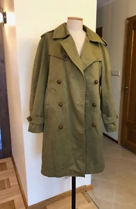 Vintage MILITARY Army trench coat khaki Cotton Pockets Long Oversized Sz M/L - Picture 1 of 14