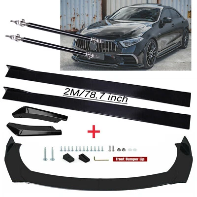 For Mercedes-Benz C-CLASS Front Bumper Splitter Body Kit+79"Side Skirts+Rear Lip Foto 1 de 4