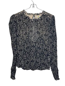 Boden Women's Top Ruffle Georgette Round Neck Swing Paisley Blouse Black Sz. 10 - Picture 1 of 10