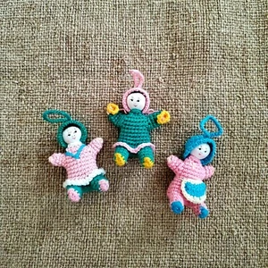 VINTAGE SILK FACE CROCHET MINIATURE DOLLS Christmas Ornament Set of 3 - Picture 1 of 4