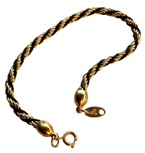 1980er Trifari signiertes Seilarmband verdreht schwarze Kordel goldfarben klassisch - Bild 1 von 8