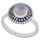 Classic Moonstone Round Shaped Natural Gemstone Sterling 925 Silver Solid Ring
