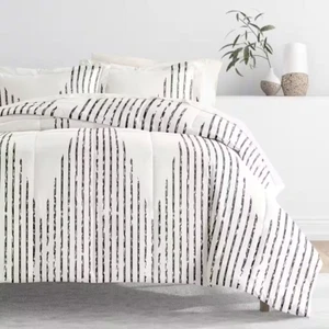 7-Piece Diamond Stripe Gray Pattern Comforter King Microfiber Bedding Bundle - Picture 1 of 8